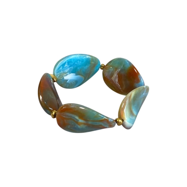Pulseira Gotas de Resina Mesclada Azul e Marrom