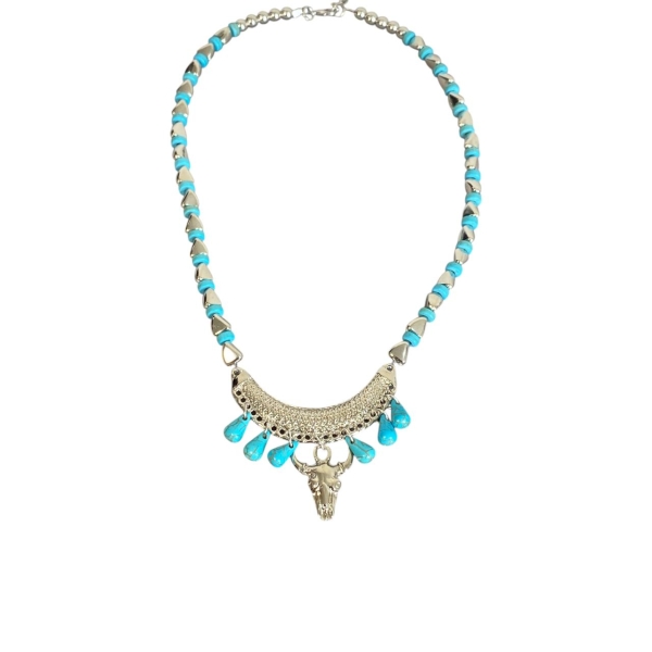 Colar Boho Gota Turquesa com Pingente Boi
